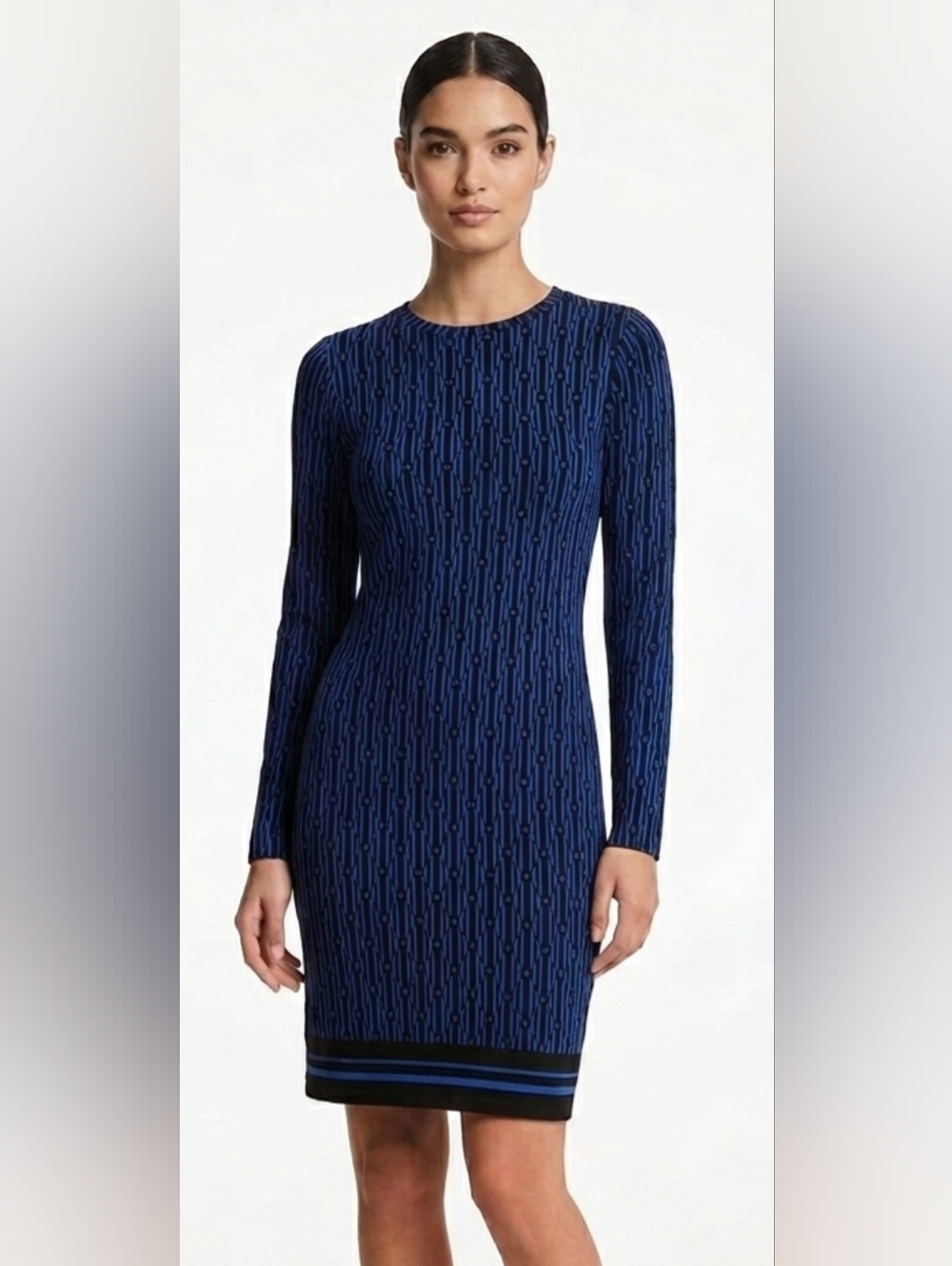 Michael Michael Kors Blue Patterned Long-Sleeve Sheath Dress Size XS